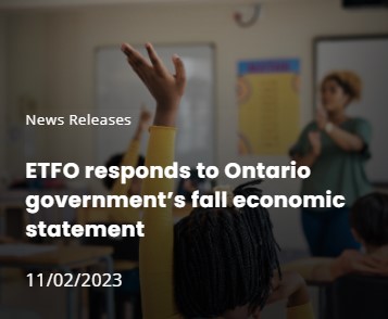 ETFO responds to Ontario government’s fall economic statement